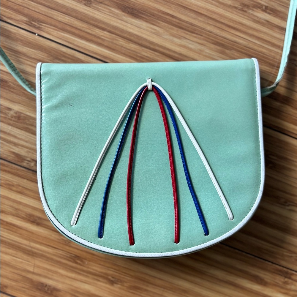 Andrew Geller Light Green Crossbody Bag with Colorful Stripes